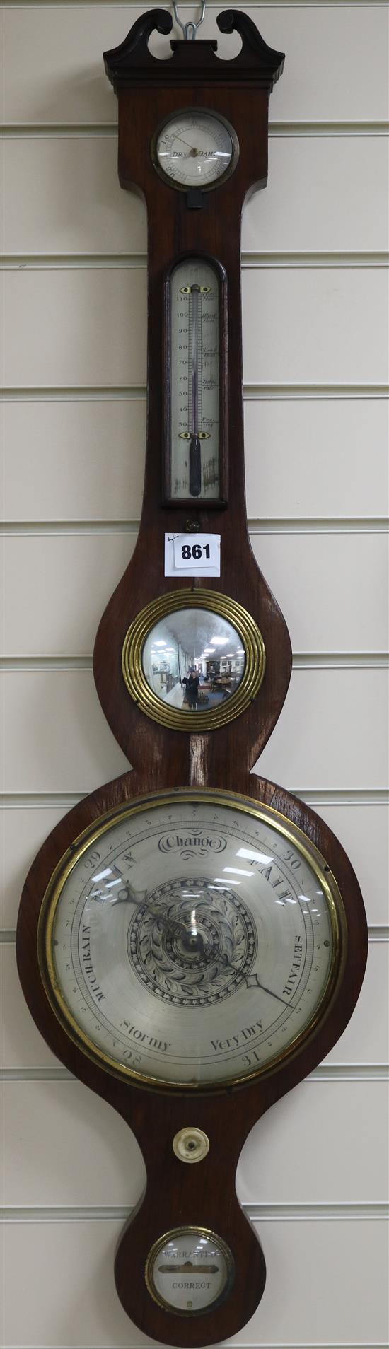 A Regency mahogany wheel barometer 96cm